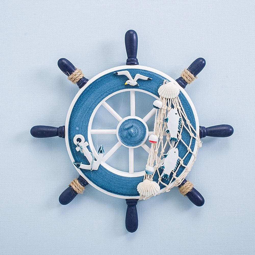 Fishing Boat Steering Wheel - Art Decor 9 Inch Beach Wooden