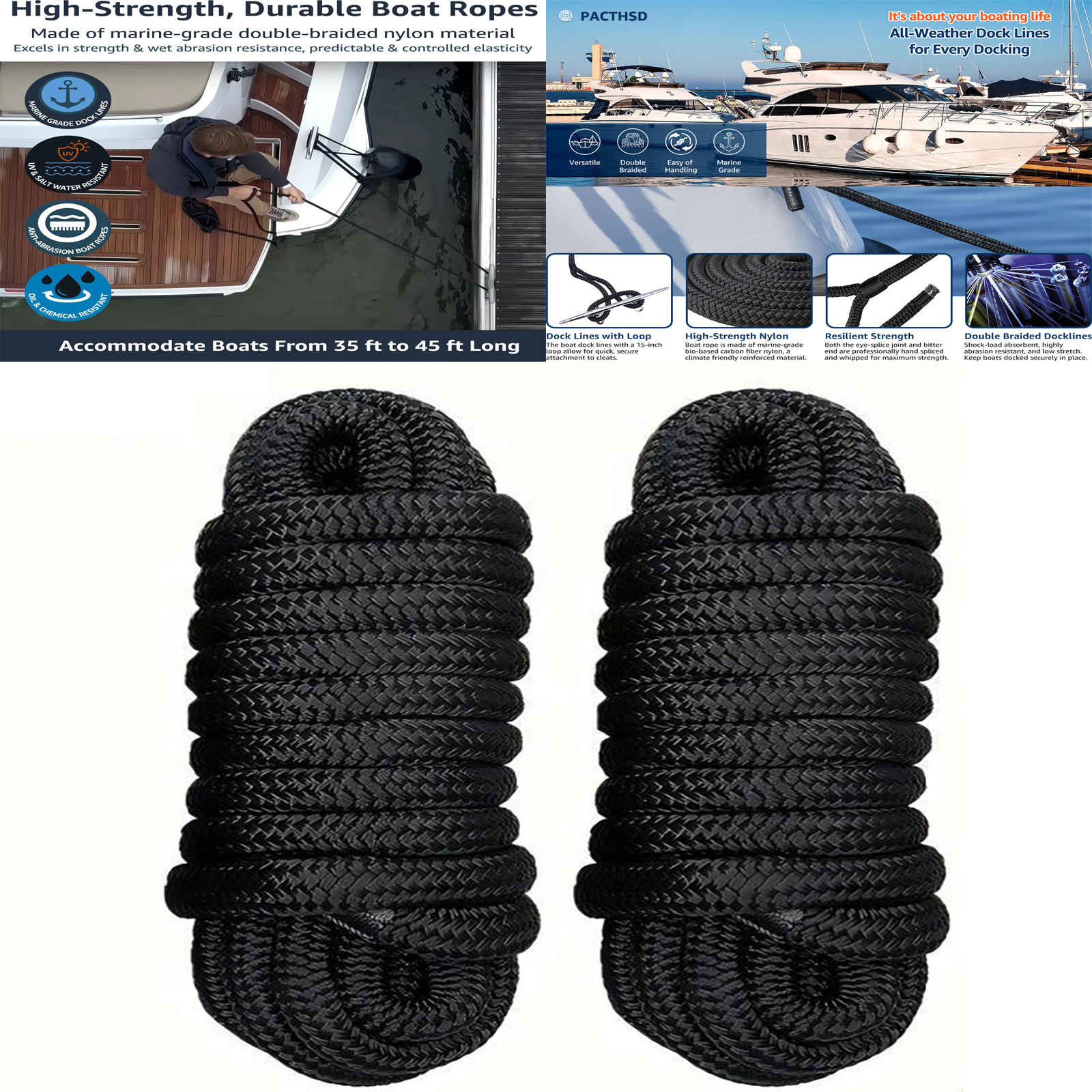 4.6m/15ft Black Boat Dock Line – Fishing Boat Anchor recenzja i cena